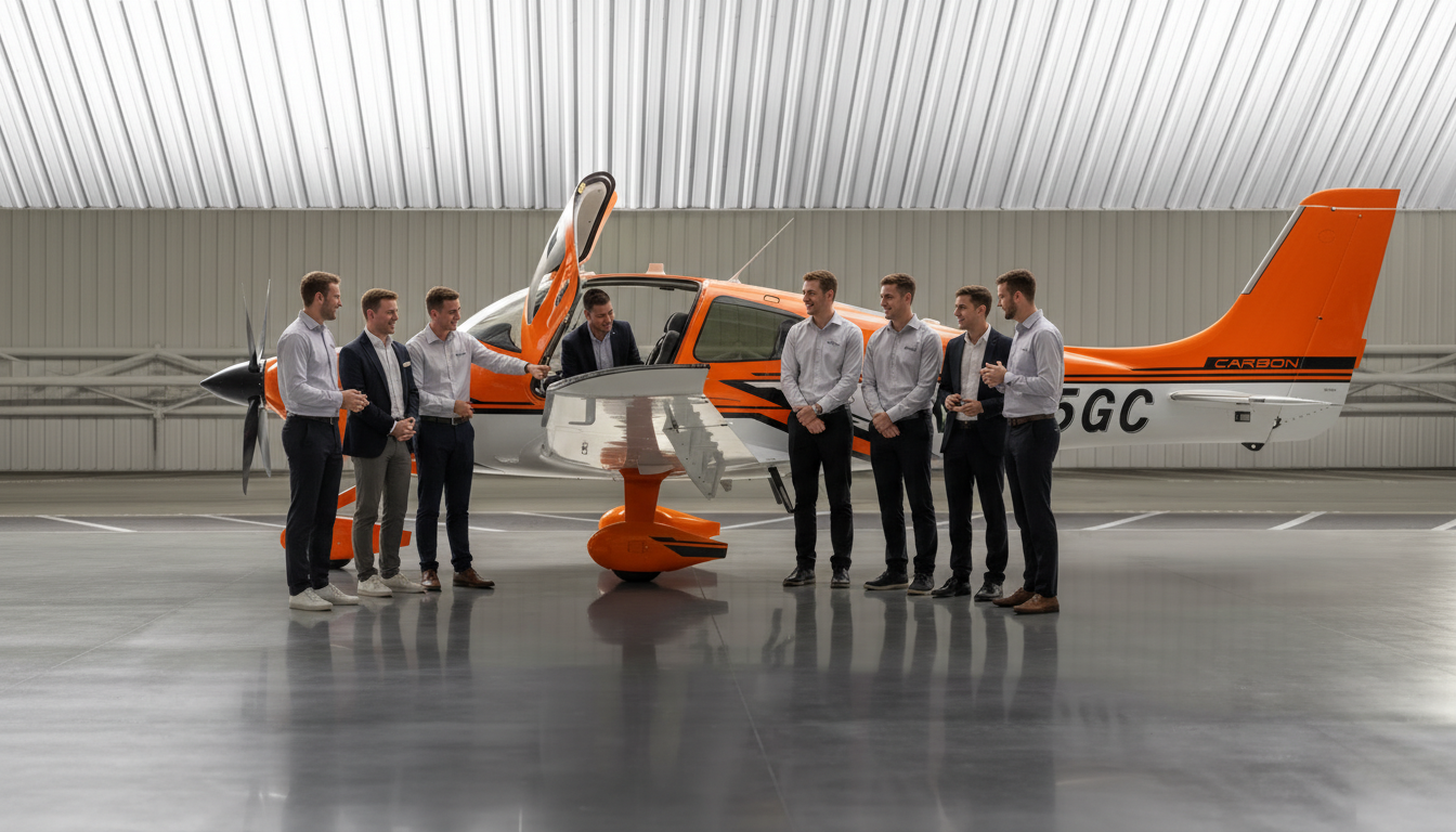Cirrus aircraft with passengers on a European apron